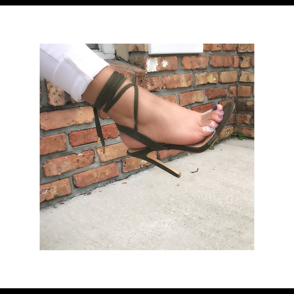 Blush or olive lace up heels   NO OFFERS - Picture 4 of 4